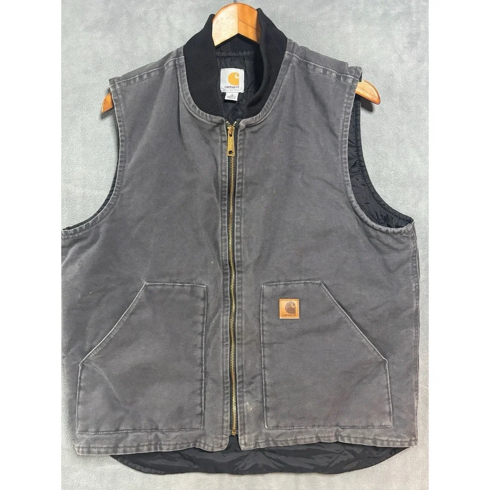 VINTAGE CARHARTT QUILT LINED Gray VEST JACKET 2000 V02MOS L MADE IN Mexico